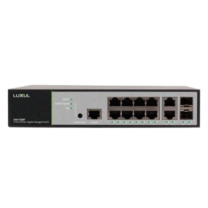 Luxul Switch Managed 12P/8PxPoE+ Gigabit L3 130W POE, port front