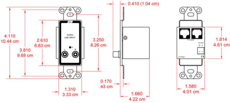 RDL Term.plate 2x RCA Aktiv 2-par sender for US-veggboks