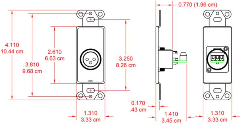 RDL XLR 3-pin Male Jack on D Plate - Solder type - Black