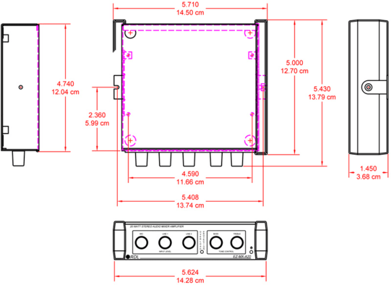 RDL Mikseforsterker stereo 2x 10W Linje x2 Mik x1 Tonekontroll